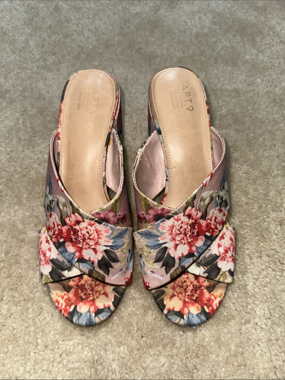 Apt. 9 Floral Crisscross Mules in Pink, Blue and Green